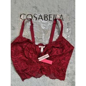Cosabella Curvy Lace Floral Bralette XL Red Full Coverage Wireless